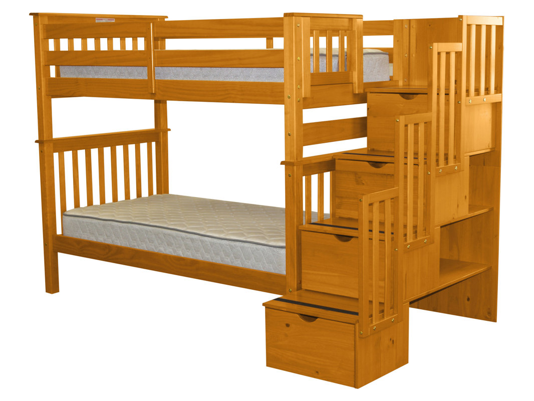 Bedz King Stairway Tall Twin over Twin Bunk Bed with Storage & Reviews